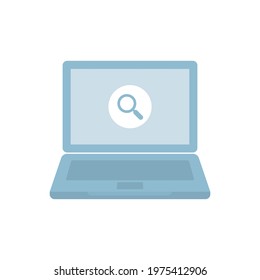 Vector laptop with search symbol. Warning icon. Isolated on white background.
