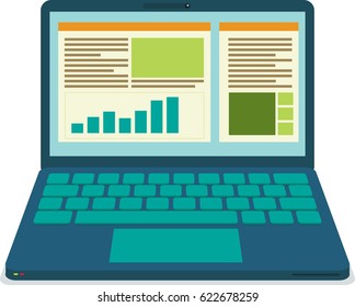 Vector laptop showing graphs and other contents