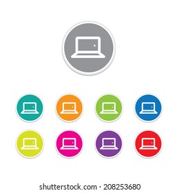Vector - laptop sign icon. Round stickers.    