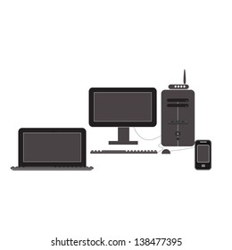 vector laptop, tablet computer, monitor and mobile icon