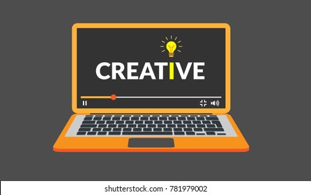 A vector laptop with text CREATIVE on the screen