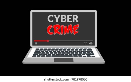 A vector laptop with text CYBER CRIME on the screen