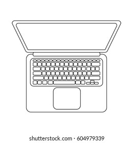 Vista superior del portátil vector. Icono de lino blanco y negro.