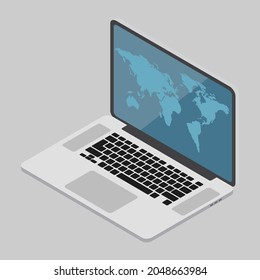 vector laptop with world map