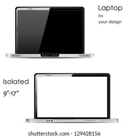 Vector Laptops with blank and black screens, isolated on white background