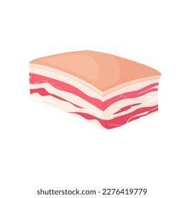 Vector lard isolated on white background. Bacon fillet, pork belly. Fresh meat.