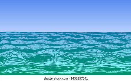 Vector large blue ocean waves