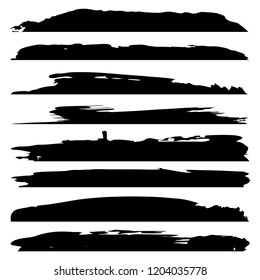 Vector large collection or set of artistic black paint hand made creative brush strokes isolated on white background, metaphor to art, grunge or grungy, sketch, education or abstract design