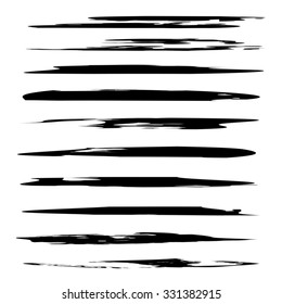 Vector large collection or set of artistic black paint hand made creative brush strokes isolated on white background, metaphor to art, grunge or grungy, graffiti, sketch, education or abstract design