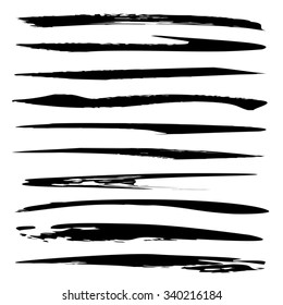 Vector large collection or set of artistic black paint hand made creative brush strokes isolated on white background, metaphor to art, grunge or grungy, sketch, education or abstract design