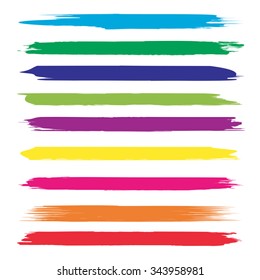 Vector large collection or set of artistic colorful multicolored paint hand creative brush strokes isolated on white background, metaphor to art, grunge or grungy, sketch, education or abstract design