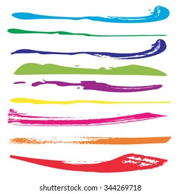 Vector large collection or set of artistic colorful multicolored paint hand creative brush strokes isolated on white background, metaphor to art, grunge or grungy, sketch, education or abstract design