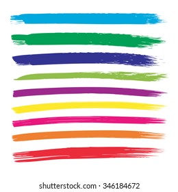 Vector large collection or set of artistic colorful multicolored paint hand creative brush strokes isolated on white background, metaphor to art, grunge or grungy, sketch, education or abstract design