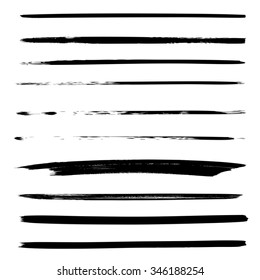 Vector large collection or set of artistic black paint hand made creative brush strokes isolated on white background, metaphor to art, grunge or grungy, sketch, education or abstract design