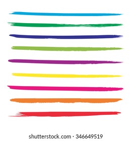 Vector large collection or set of artistic colorful multicolored paint hand creative brush strokes isolated on white background, metaphor to art, grunge or grungy, sketch, education or abstract design