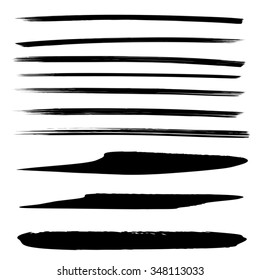 Vector large collection or set of artistic black paint hand made creative brush strokes isolated on white background, metaphor to art, grunge or grungy, sketch, education or abstract design