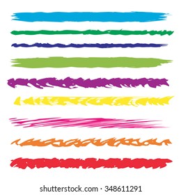 Vector de gran colección o conjunto de pinturas artísticas coloridas multicolor mano pinceladas creativas aisladas sobre fondo blanco, metáfora al arte, grunge o grungo, sketch, educación o diseño abstracto