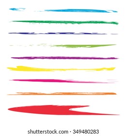 Vector large collection or set of artistic colorful multicolored paint hand creative brush strokes isolated on white background, metaphor to art, grunge or grungy, sketch, education or abstract design