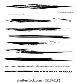 Vector large collection or set of artistic black paint hand made creative brush strokes isolated on white background, metaphor to art, grunge or grungy, sketch, education or abstract design