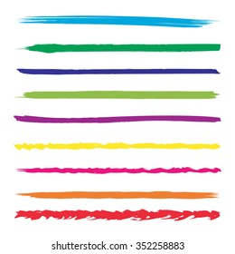 Vector large collection or set of artistic colorful multicolored paint hand creative brush strokes isolated on white background, metaphor to art, grunge or grungy, sketch, education or abstract design