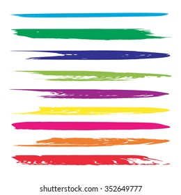 Vector large collection or set of artistic colorful multicolored paint hand creative brush strokes isolated on white background, metaphor to art, grunge or grungy, sketch, education or abstract design