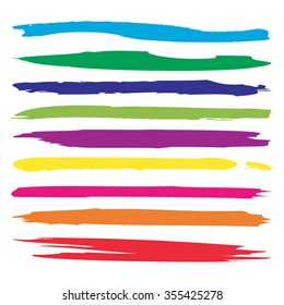 Vector large collection or set of artistic colorful multicolored paint hand creative brush strokes isolated on white background, metaphor to art, grunge or grungy, sketch, education or abstract design