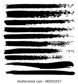 Vector large collection or set of artistic black paint hand made creative brush strokes isolated on white background, metaphor to art, grunge or grungy, sketch, education or abstract design
