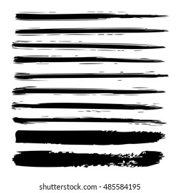 Vector large collection or set of artistic black paint hand made creative brush strokes isolated on white background, metaphor to art, grunge or grungy, sketch, education or abstract design