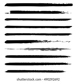 Vector large collection or set of artistic black paint hand made creative brush strokes isolated on white background, metaphor to art, grunge or grungy, sketch, education or abstract design