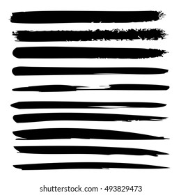 Vector large collection or set of artistic black paint hand made creative brush strokes isolated on white background, metaphor to art, grunge or grungy, sketch, education or abstract design