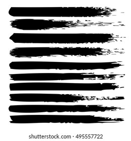 Vector large collection or set of artistic black paint hand made creative brush strokes isolated on white background, metaphor to art, grunge or grungy, sketch, education or abstract design