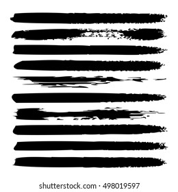 Vector large collection or set of artistic black paint hand made creative brush strokes isolated on white background, metaphor to art, grunge or grungy, sketch, education or abstract design