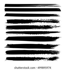 Vector large collection or set of artistic black paint hand made creative brush strokes isolated on white background, metaphor to art, grunge or grungy, sketch, education or abstract design