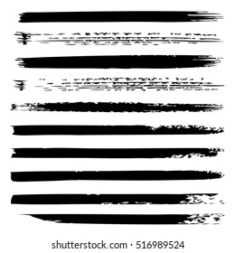 Vector large collection or set of artistic black paint hand made creative brush strokes isolated on white background, metaphor to art, grunge or grungy, sketch, education or abstract design