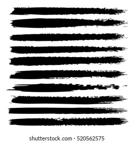 Vector large collection or set of artistic black paint hand made creative brush strokes isolated on white background, metaphor to art, grunge or grungy, sketch, education or abstract design