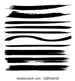 Vector large collection or set of artistic black paint hand made creative brush strokes isolated on white background, metaphor to art, grunge or grungy, sketch, education or abstract design