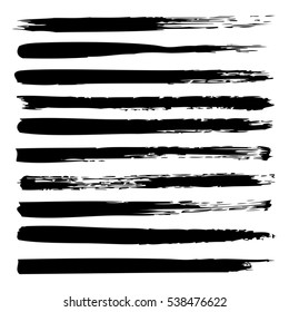 Vector large collection or set of artistic black paint hand made creative brush strokes isolated on white background, metaphor to art, grunge or grungy, sketch, education or abstract design