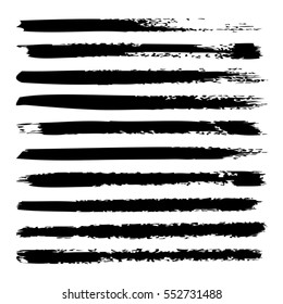 Vector large collection or set of artistic black paint hand made creative brush strokes isolated on white background, metaphor to art, grunge or grungy, sketch, education or abstract design