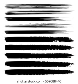 Vector large collection or set of artistic black paint hand made creative brush strokes isolated on white background, metaphor to art, grunge or grungy, sketch, education or abstract design