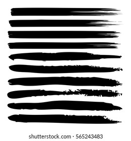 Vector large collection or set of artistic black paint hand made creative brush strokes isolated on white background, metaphor to art, grunge or grungy, sketch, education or abstract design