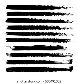 Vector large collection or set of artistic black paint hand made creative brush strokes isolated on white background, metaphor to art, grunge or grungy, sketch, education or abstract design