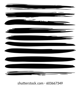 Vector large collection or set of artistic black paint hand made creative brush strokes isolated on white background, metaphor to art, grunge or grungy, sketch, education or abstract design