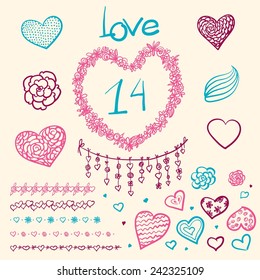 Vector large creative set of Valentines day  elements Vintage styled romantic ornamental 