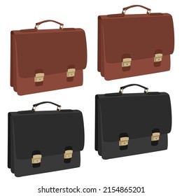 Vector large flat business brown and black leather briefcase for documents and papers