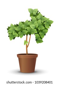 vector large green tree grows from a flowerpot. concept of spring and summer, harvest and ascent