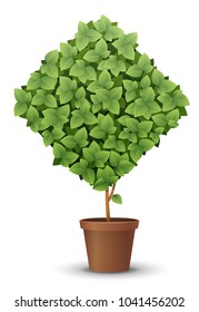 vector large green tree grows from a flowerpot. concept of spring and summer, harvest and ascent. topiary