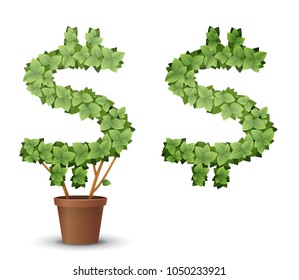 vector large green tree grows from a flowerpot. concept of spring and summer, harvest and ascent. topiary