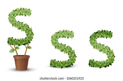 vector large green tree grows from a flowerpot. concept of spring and summer, harvest and ascent. topiary
