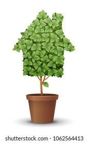 vector large green tree grows from a flowerpot. concept of spring and summer, harvest and ascent