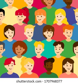 Vector large group of anonymous people are smiling, illustration